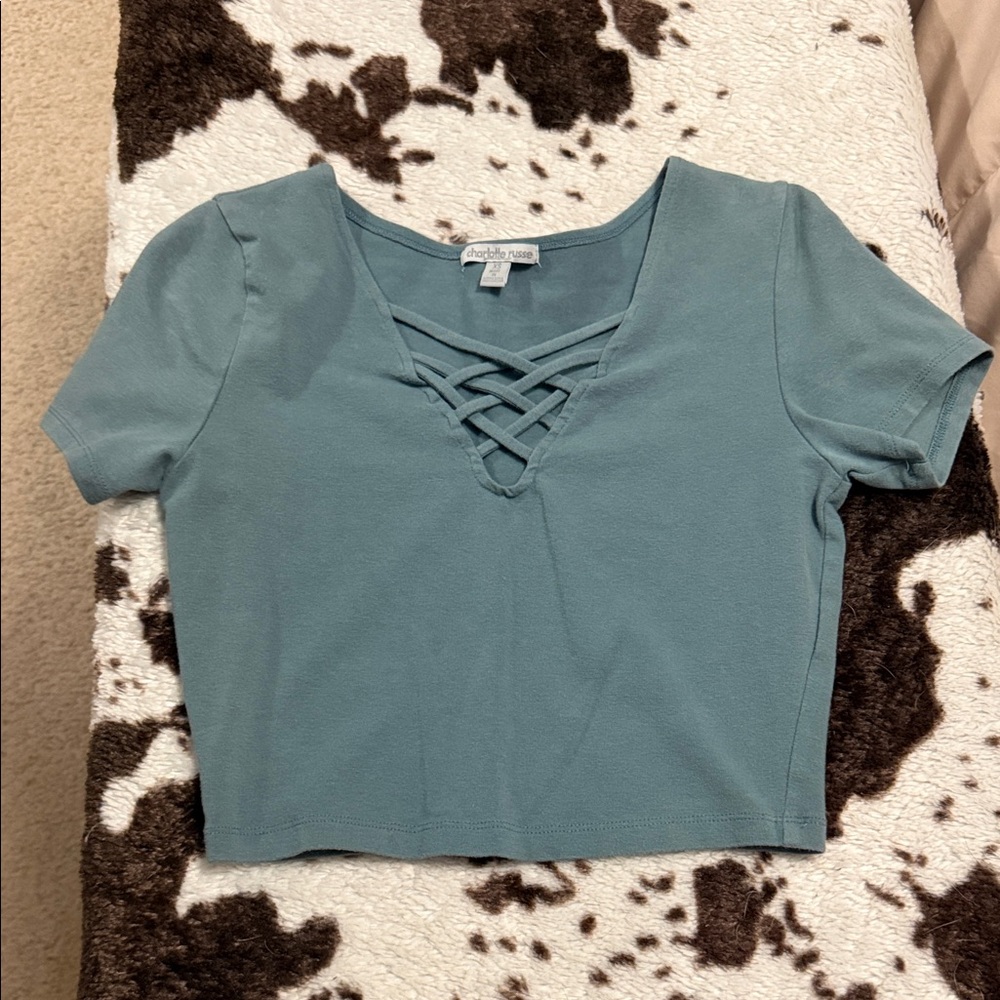 Charlotte Russe Teal Crisscross Crop Top